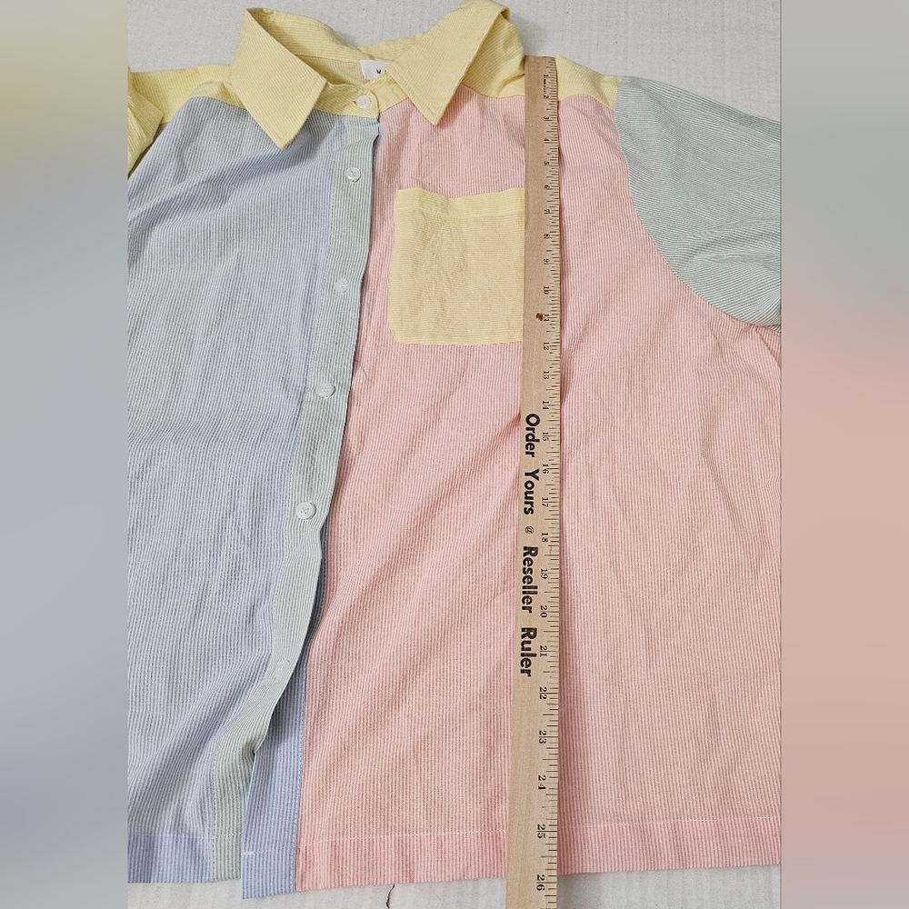 Mable Top Womens‎ Medium Large M/L Pastel Striped Button-Up Relaxed Fit Shirt - Picture 8 of 10